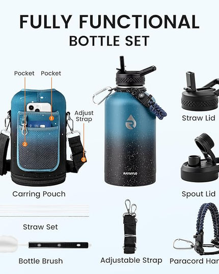 64oz Insulated Water Bottle, Triple Wall Vacuum Stainless Steel Water Bottles - Keeps Cold 48H, Reusable Half Gallon Jug for Gym, Sports, Camping, Hiking,Travel, Starry Sky-Indigo/Black