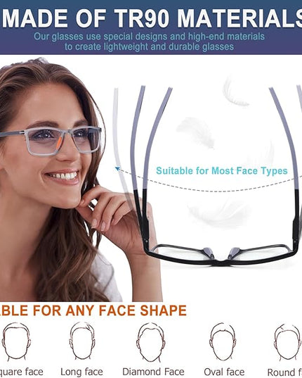 BLOEXCLU 4 Pack Progressive Multifocus Reading Glasses for Men Women TR90 Sports Style Anti-Blue Light Computer Readers