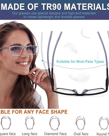 BLOEXCLU 4 Pack Progressive Multifocus Reading Glasses for Men Women TR90 Sports Style Anti-Blue Light Computer Readers