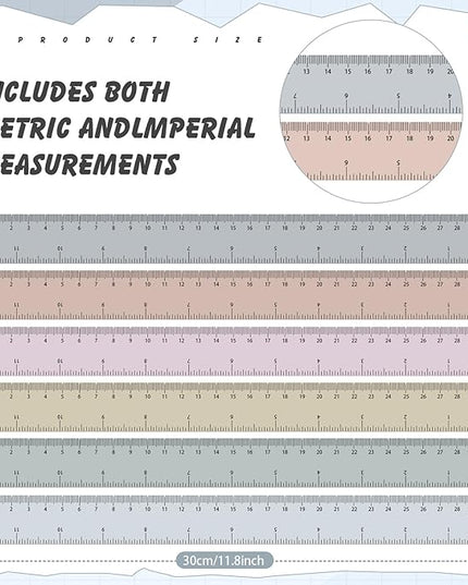 ForraFun 60 Pcs Plastic Clear Rulers 12 Inch, Transparent Assorted Color Ruler Bulk, with Imperial and Metric Scales for Home Office Supplies, Available in 6 Colors(Morandi)