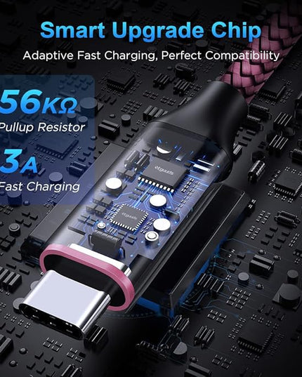 etguuds USB A to USB C Cable 6.6ft, 2-Pack, 3A Fast Charging Type C Charger Cord for iPhone 17 16 15 Pro Max 16e 17 Air, Samsung Galaxy S25 S24 S23 S22 S21 S20 A17 A16 A56 A55 Flip Fold, Pink