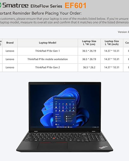 Smatree EliteFlow Laptop Sleeve Case for 16 inch Lenovo ThinkPad P16v Gen 2/1, Slim Protective Laptop Case with Accessory Pocket and Handle, Patented Super-Corner Shock Protection (EF601)