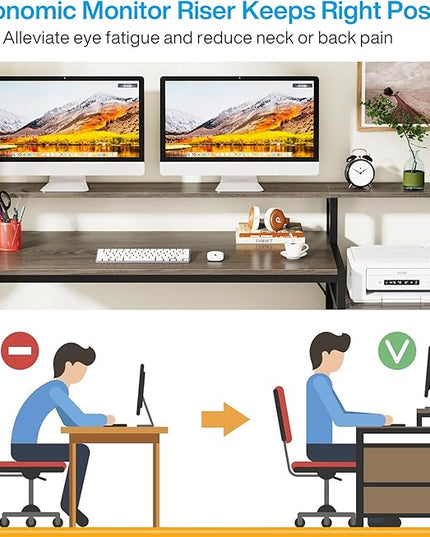 Tribesigns 63 Inch Computer Desk with File Drawer Cabinet, Ergonomic Office Desk with Monitor Stand, Industrial Computer Table with Printer Space, Wood PC Table Workstation Desk for Home Office