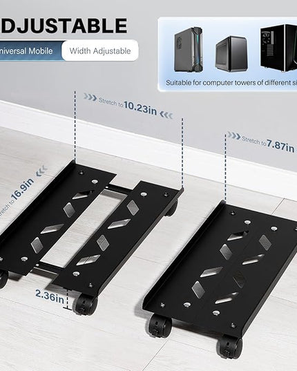 Mobile PC Tower Stand, Adjustable Metal Computer Tower Stand, PC Floor Stand with 4 Locking Caster Wheels, CPU Holder for Office,Gamers and Students