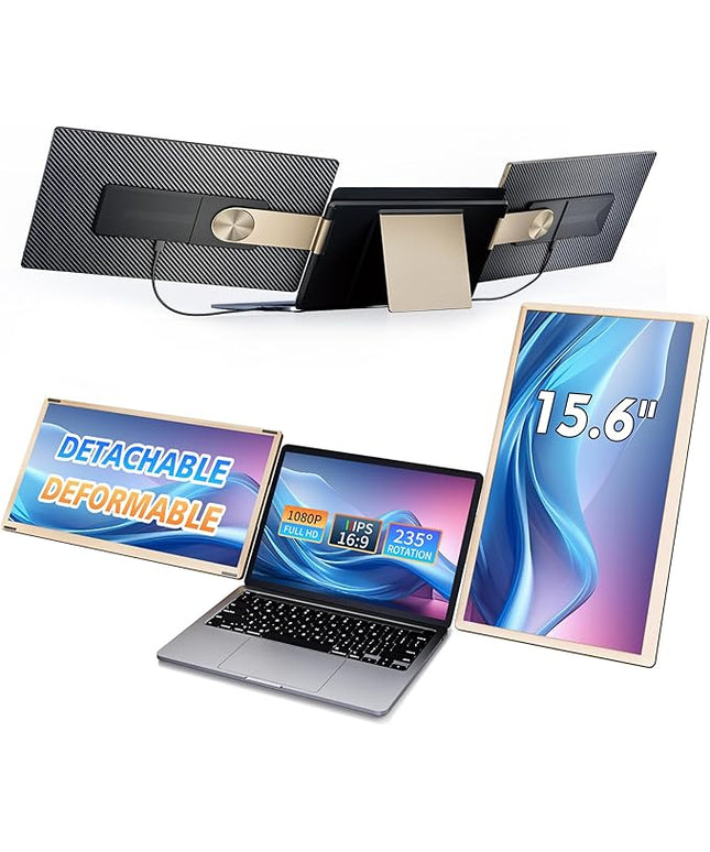 LivElect-m 15.6" Triple Laptop Screen Extender, FHD 1080P IPS Laptop Monitor Extender, Detachable Screen Travel Monitor Laptops with Speakers, Plug&Play, Compatible with Mac/Android/Win