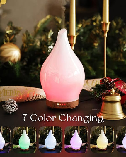 Porseme 150ml Essential Oil Diffuser Glass Color Changing Aroma Air Diffusers Aromatherapy Ultrasonic Cool Mist Humidifier 6 Running Hours Waterless Auto-Off for Sleeping Yoga Office Spa (White Jade)