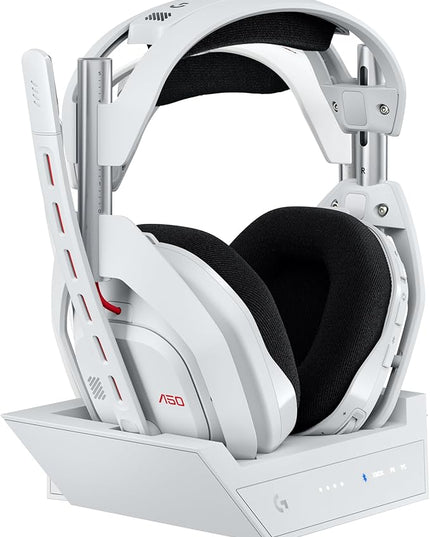 Logitech G Astro A50 Multi-Platform Wireless Gaming Headset + Base Station for PS5/Xbox/PC: PLAYSYNC Audio Switcher, <16bit/48kHz (Console), <24bit/48kHz (PC), 24hr Battery, 2.4GHz & BT - White