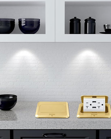 Hoolerry 4 Pack Pop up Floor Electrical Outlet Cover Box Kit with 4.8A USB Charger 20Amp Waterproof Weatherproof Floor Tamper Resistant Outlet Receptacle for Countertop Home (Gold)