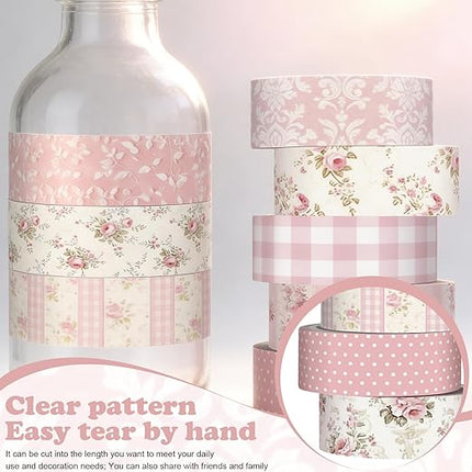 YooNotee 12 Rolls Watercolor Floral Washi Tape Set 15 mm Vintage Flower Decorative Masking Tape for Arts DIY Craft Scrapbook Envelope Party Supplies Gift Wrapping(Light Pink,Polka Dots and Floral)