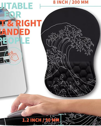 Ergonomic Mouse Pad Wrist Support with Memory Foam Massage Bulge, Carpal Tunnel Pain Relief Mousepad Wrist Rest for Mouse(12x8 inch,Sea Wave)