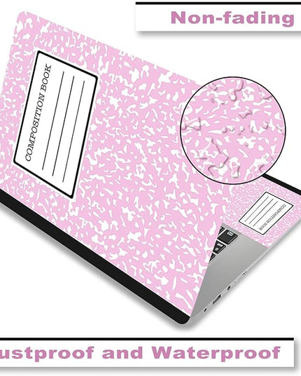 Laptop Skin Sticker Decal,12" 13" 13.3" 14" 15" 15.4" 15.6 inch Laptop Vinyl Skin Sticker Cover Art Protector Notebook PC (2 Wrist Pad Skins Included), Decorative Waterproof, Pink Composition Book