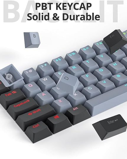 Guffercty kred 61-Keys PBT 60% Keycaps 60 Percent Shine-Through OEM Profile Keycaps Backlit US Layout for 60% Mechanical Keyboard (61 Grey Black)