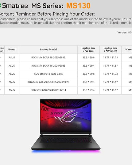 Smatree MS130 Hard EVA Protective Sleeve Case with Stand Compatible for 18 inch ASUS ROG Strix Scar 18 2025 G835/2024/2023, for 18 inch ASUS ROG Strix G18 2025 G815/2025 G814/2024/2023 Notebook Bag
