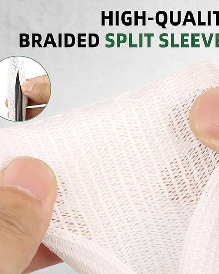 Split Wire Loom Tubing, Cable Protector Sleeve, Braided Cable Management for TV/Computer/Home Theater/Engine Bay, Cord Protectors from Pets No Chew (White, 3/4"-10ft)