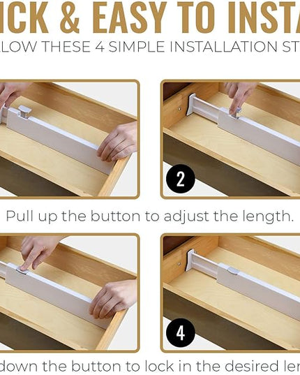 RAPTUROUS Adjustable Deep Drawer Divider – 5" Tall, Expandable 13-22", 10-Pack, Non-Slip Drawer Dividers for Clothes, Dresser, Kitchen & Office Organization (White)