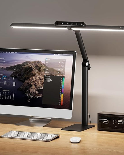 Honeywell LED Desk Lamp with Base - HJ1BK Sunturalux Eye-Caring Architect Desk Lamp for Home Office, 1200LM Computer Desk Light 4 Color Modes Stepless Dimming Task Desk Light with Timer Function Black