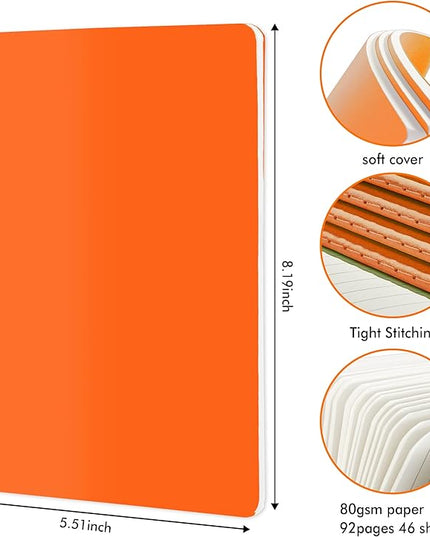 feela 36 Pack Soft Cover Journal Bulk, Lined Blank Travel Journal for Women Men Writing, Notebooks College Ruled for Work, Note Taking Notebook School Business Supplies, 8.2” x 5.5”, A5, Orange