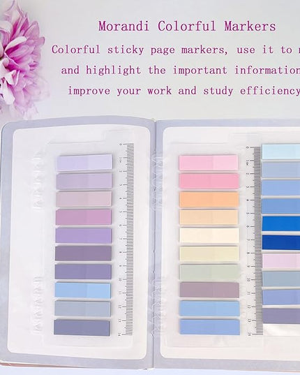 Potanro 800 Pcs Sticky Index Tabs, 4 Sheets Strip Index Tabs, Writable Page Sticky Notes with Ruler for Page Marking Classify File