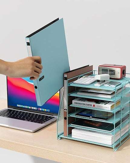 gianotter 6-Tier Paper Organizer With Magazine Holder, Desk Organizers and Accessories, Desk Accessories & Workspace Organizers, File Organizer for Office Supplies Storag (Blue, 6-Tier)