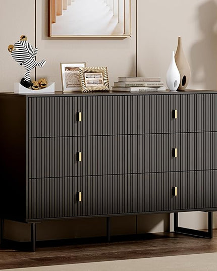 Chrangmay Modern Chest of Drawers with 6 Drawers,Deep Drawers,Clothes Organizer,Large Storage Cabinet for Living Room, Bedroom,Hallway,with Anti-Tipping Device,Black