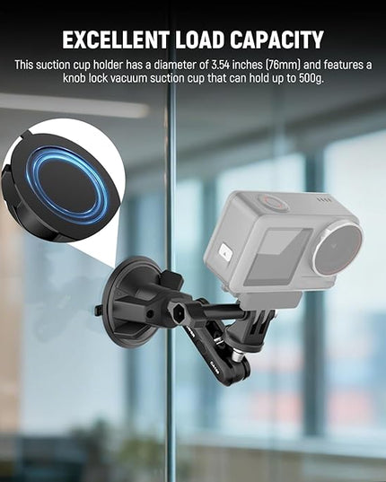 NEEWER Suction Cup Phone Holder & Camera Mount Compatible With GoPro DJI Insta360 iPhone, Car Phone Mount with Action Camera Adapter 360° Magic Arm for POV Windshield Glass Vlog Video Recording, CA158