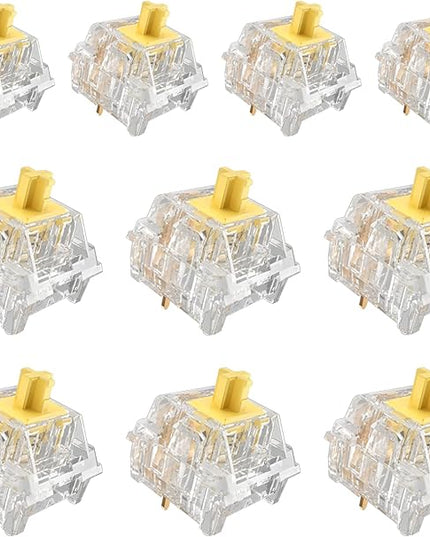 ZhouWang Crystal Yellow Switch 3 Pin 50gf Pre-Lubricated,Dustproof Linear Switch,Suitable for RGB,Mechanical Gaming Keyboards、MX Mechanical Keyboard(72PCS)