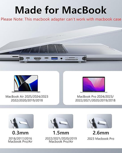 USB C Hub HDMI USB Adapter for MacBook Pro Air M3 M2 M1 2025-2018 13 14 16", MacBook Adapter Multiport 8 in 2 Mac USB C Hub with HDMI, Thunderbolt 3, 10G USB C&A Data Ports, SD TF Card Reader, Audio