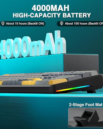 AULA F108 Wireless Mechanical Keyboard, BT5.0/USB-C/2.4GHz Hot Swappable Custom Gaming Keyboards, PBT Keycaps, Pre-lubed Switches, RGB Backlit Full Size Creamy Keyboard with Number Pad, 108 Keys