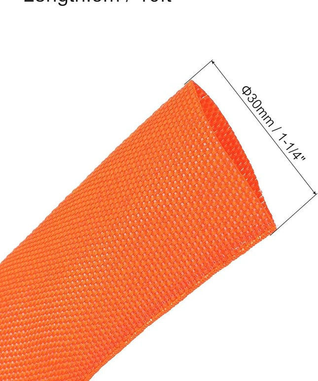 MECCANIXITY Braided Cable Sleeves Heat Shrinkable Fabric Sleeving, 1 1/4" 10ft Orange 2:1 Ratio Heat Shrinkable Cord Protector for Harness Cable, Network Cable Protection, Cable Management
