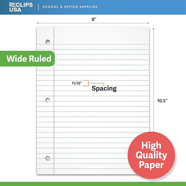 Wide Ruled Loose Leaf Paper Wide Ruled Notebook Paper Lined Writing Filler Paper 10.5” x 8” 56 gsm 900 Sheets 150 Sheet Per Pack (6 Pack)