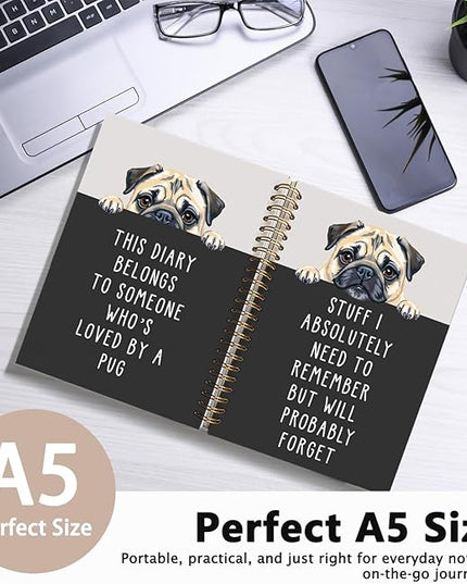 LIANGW Funny Pug Notebook Journal Gifts for Women & Men, Gifts for Pug Lovers Notebooks for Women, Funny Human Resources Gifts Journal for Coworkers, Hardcover Spiral Notebook 5.5x8.3 Inch