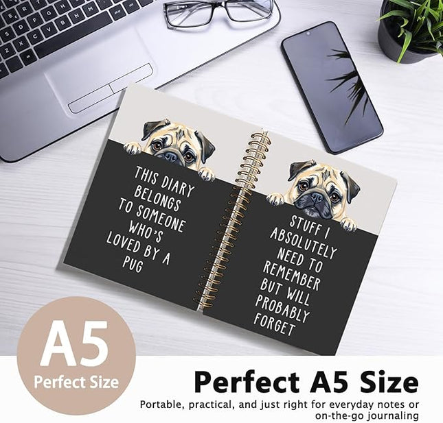 LIANGW Funny Pug Notebook Journal Gifts for Women & Men, Gifts for Pug Lovers Notebooks for Women, Funny Human Resources Gifts Journal for Coworkers, Hardcover Spiral Notebook 5.5x8.3 Inch