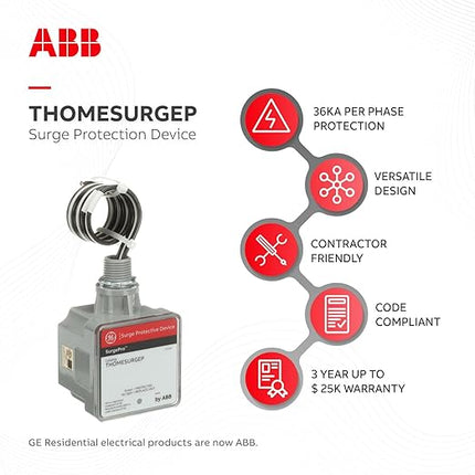THOMESURGEP by ABB • SurgePro™ Surge Protective Device • Externally Mounted Wired Residential SPD for Retail and Home • Type 1 SPD • Safe, Reliable, and Functional