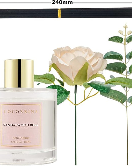 Cocorrina Reed Diffuser Set, Flower Reed Diffuser Sandalwood Rose 6.7 oz, Scented Diffuser with Sticks Home Fragrance Essential Oil for Bathroom Shelf Decor, Living Room, Large Room, 1pack