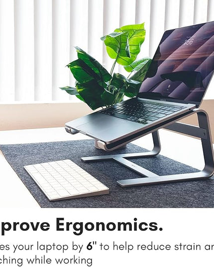 Macally Aluminum Laptop Stand for Desk - Works with All MacBook/Pro/Air & Laptops Between 10” to 17.3” - Sleek and Sturdy Laptop Riser - (ASTANDSG), Space Gray