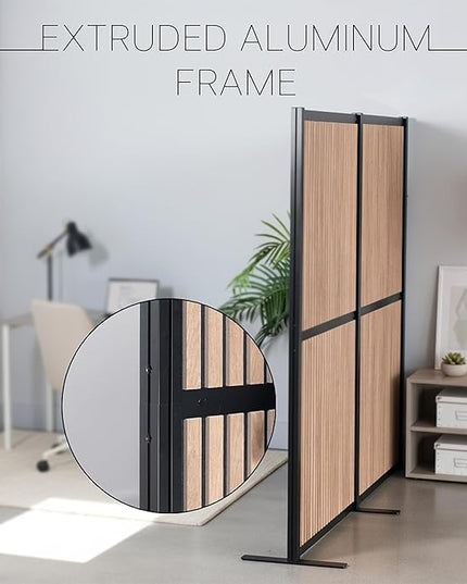 VIVO Modular Wall System, 2 PET Panels, Modern Professional Office Cubicle Dividers, Freestanding Privacy-Screen, 66 inches High, Wood Slat, Black Frame, PP-MWS63BWD
