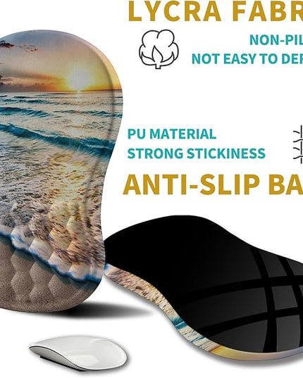 Hokafenle Ergonomic Mouse Pad Wrist Support, Wrist Rest Mousepad for Carpal Tunnel Pain Relief with Integrated Memory Foam Slope Massage Bulge (11.8x7.9 inch,Beach Sunset