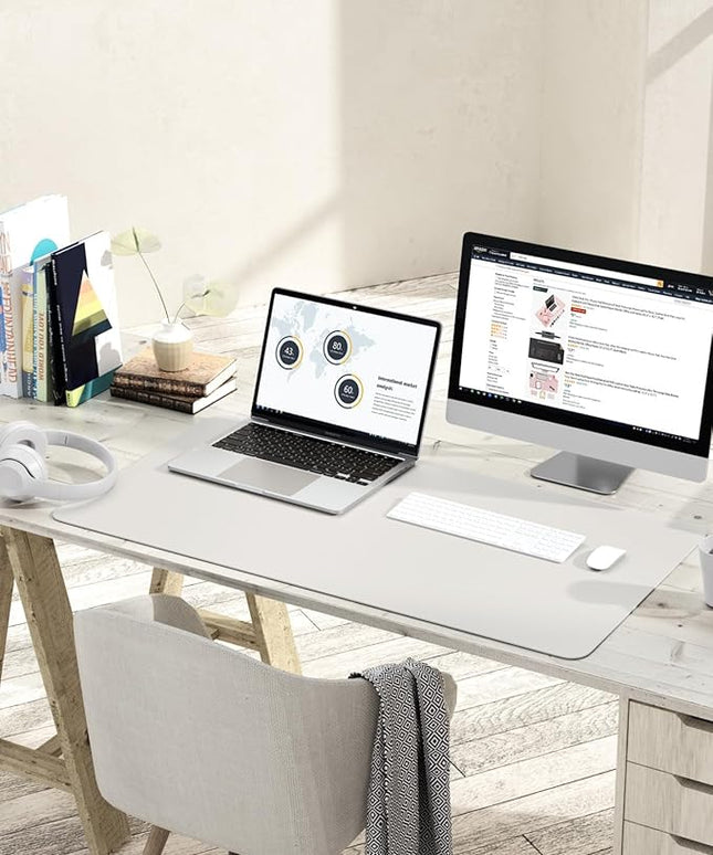 YSAGi Non-Slip Leather Desk Pad L Size, Waterproof Laptop Computer Desk Keyboard Mat, Table Protector Blotter Mat, Large Mouse Pad for Office/Work/Home/Decor(Apricot Gray, 35.4" x 17")