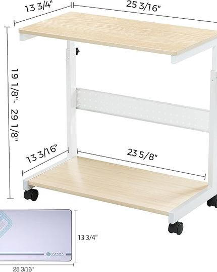 EUREKA ERGONOMIC PC Stand Computer Cart, Height Adjustable Tower Stand 2-Tier Suit for ATX Case Printer, Metal Rolling Cart on Wheels for Gaming Home Office, Maple