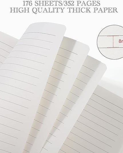 Lined Journal Notebook for Women Men, 352 Pages A5(5.7" x 8.3")College Ruled Hardcover Leather Journals for Writing, Daily Journal Notebooks for Work, Note Taking, Travel, School, Business (Black)