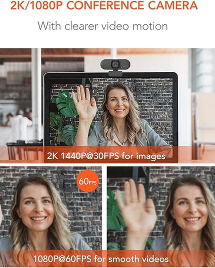 NUROUM V15AF 2K Webcam for PC, 1080P 60fps Autofocus HD Webcam with Dual Noise Cancelling Microphone, 75° FOV&Light Correction, USB Web Camera Plug&Play for Zoom/Teams,Grey