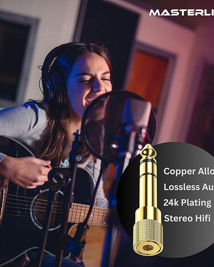 MASTERLINK 1/8” (1/4 inch) Male to 3.5mm (1/8 inch) Female Stereo Audio Jack Adapter for Aux Cable, Guitar Amplifier, Headphone, 2 Pack