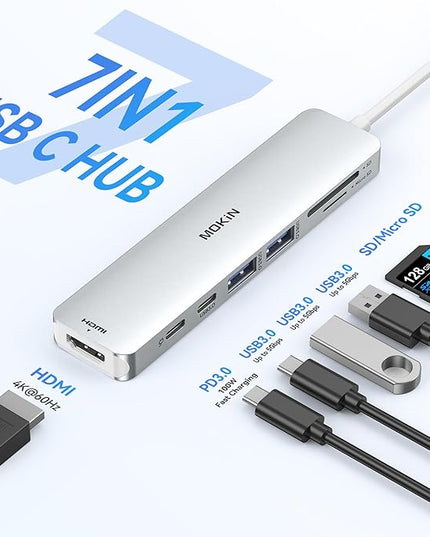 MOKiN 7 in 1 USB C Dongle with HDMI, SD/TF Card Reader, Data Port, 100W PD, 2 USB 3.0 for MacBook Pro/Air, Dell XPS, Lenovo Thinkpad