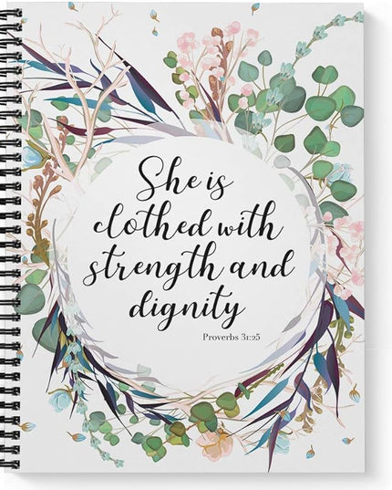 Gotcha Covered Notebooks Softcover Clothed With Strength 8.5" x 11" Religious Spiral Notebook/Journal, 120 College Ruled Pages, Durable Gloss Laminated Cover, Black Wire-o Spiral. Made in the USA