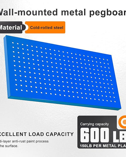 Metal Pegboard Panels 24" x 12" 4 Pack Heavy Duty Steel Pegboard Wall Organizer, Garage Utility Tools Pegboard Storage System for Workbench, Shop, Shed Modular Peg Board Organizer Board Kit (Blue)