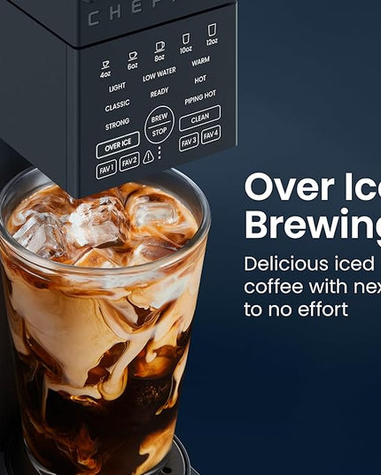 Chefman Caffeinator Single Serve Coffee Maker, Brew Kcups & Grounds, Drip Coffee Machine with Brew Strength Settings, Iced Coffee Function, 48 oz. Removable Water Reservoir
