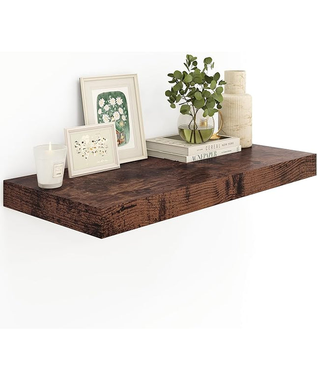 12" Deep Rustic Brown Floating Shelves,Over Toilet Long Wall Mounted Modern Farmhouse 36 inches,Wall Shelves with Invisible Brackets for Bedroom, Bathroom, Living Room, Kitchen, Set of 1