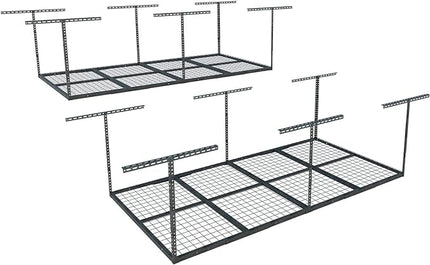 FLEXIMOUNTS 4x8 Overhead Garage Storage Rack, Adjustable Organization System, Heavy-Duty Metal Ceiling Racks, 2 Pack, Hammertone, Classic Series