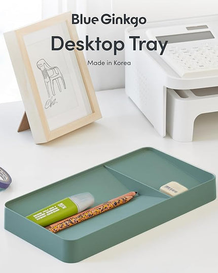 BLUE GINKGO Desk Tray – Korean-Made Organizer for Notes, Pens, Pencils, and Accessories (Double-sided, Green)