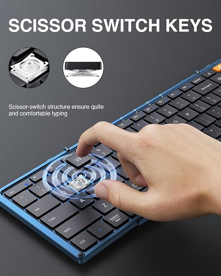 ProtoArc Foldable Bluetooth Keyboard, XK01 Full-Size Portable Wireless Keyboard for Travel, 105 Keys, 0.65" Keycaps, Multi-Device Sync for iPad Tablet Smartphone Laptop PC Windows iOS Android, Blue